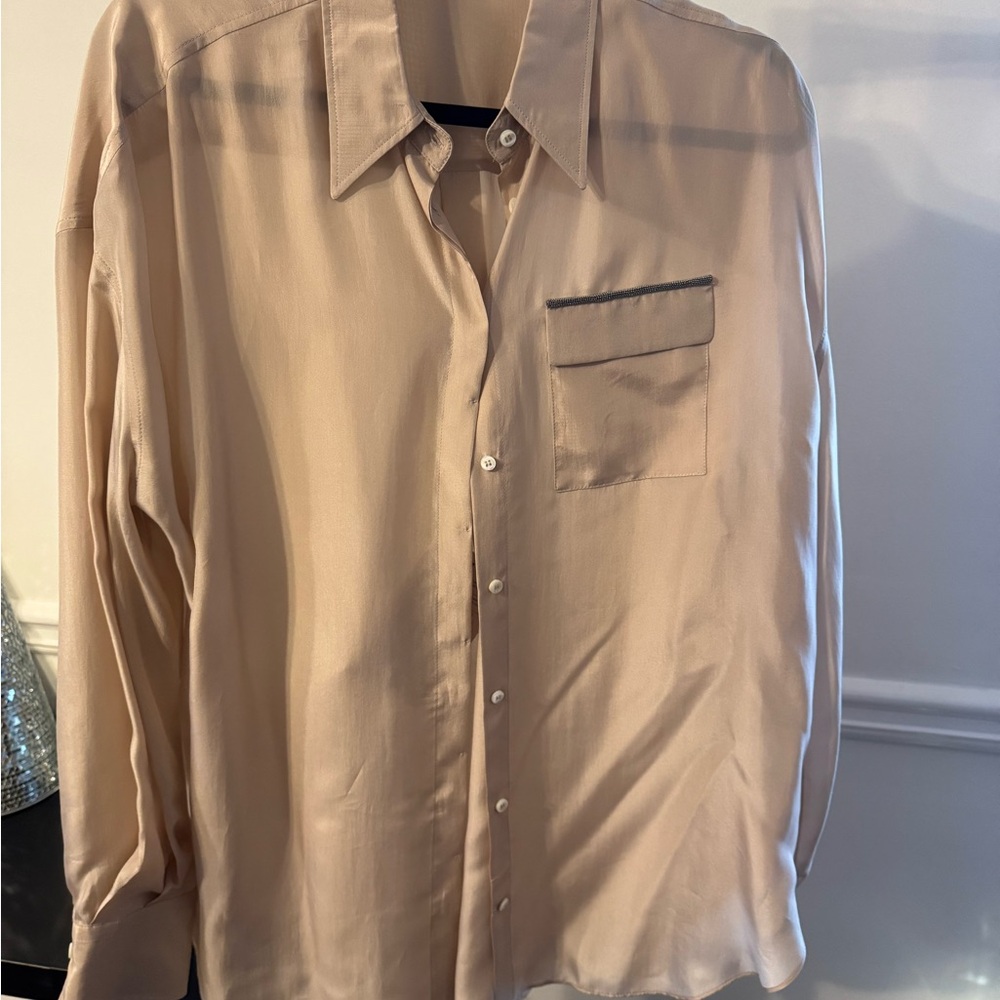 Brunello Cucinelli Beige 100% Silk Shirt